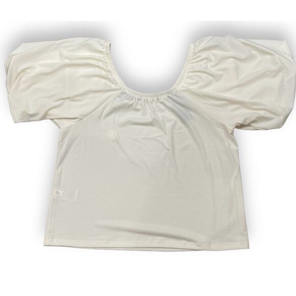 Banana Republic SS Crepe Puff Crop Blouse Womens L Stretch Top Cream Summer NWT - Picture 2 of 5